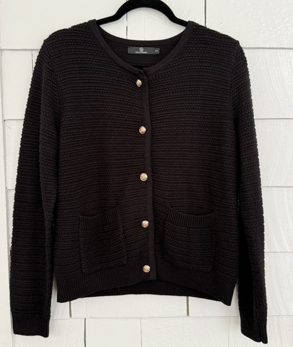 Lillusory Womens S Cardigan Gold Crest Buttons Textured Knit Old Money Academia
